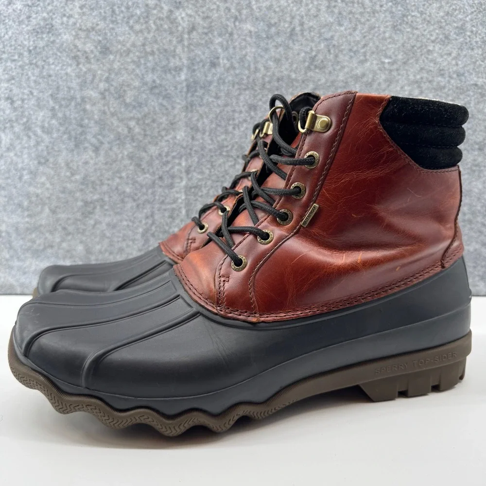Sperry Avenue Duck Boots Mens 10 Brown Black Waterproof Leather STS10548